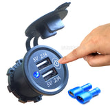 DIY Kit 4.2A 12V/24V USB Power Outlet Waterproof Charger with Switch Blue for Car RV ATV Boat Marine Motorcycle Mobile