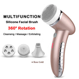 Facial Cleansing Brush Sonic Vibration Mini Face Cleaner Silicone Deep Pore Cleaning Electric Waterproof Massage with 4 Heads