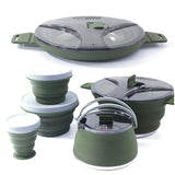Foldable Camping Cook Pot Kettle and Tableware - Heat Resistant with Folding Bowl and Cup for Hiking and Backpacking