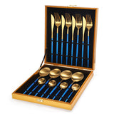 16Pcs Black Gold Dinnerware Set Stainless Steel Dinner Knife Fork White Gold Cutlery Set With Giftbox Drop Kitchen Cutlery
