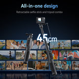 Rechargeable Selfie Stick Tripod Stand with Remote Shutter Extendable Battery Grip Replacement for GoPro Hero 12/11/10/9/MAX