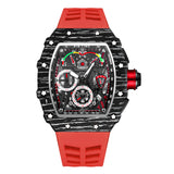 PINTIME Sport Men's Quartz Watches Chronograph Stopwatch Auto Date Red Rubber Strap Striped Case Male Luxury Brand Wristwatch