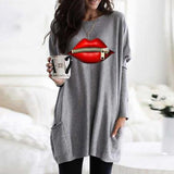 European And American Halloween Solid Color Printing Pocket Long Sleeve T-shirt Dress