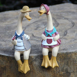 2 Pcs Sitting Couple Duck Cute Resin Duc Lovely Sculptures for Home Office Patio Lawn Yard Ornaments