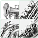 Bb Mini Pocket Trumpet - With Mouthpiece, Carry Bag, Gloves, Cleaning Cloth, Brass Instrument