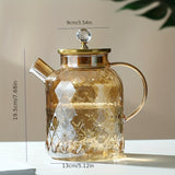 1pc, Glass Pitcher With Lid, Light Luxury Kettle, Easy Clean Heat Resistant Glass Water Carafe With Handle For Hot/Cold Beverages