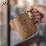 1pc, Bincoo Wood Grain Milk Frothing Pitcher,  Salad Flower Pot Coffee Retro Style Classic Frother Cup, Stainless Steel Milking Tank