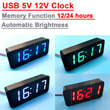 USB 5V 12V CAR GPS Beidou Timing 12/24 Hours Electronic Clock LED Digital TIME Display Power Off Memory Watch