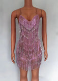 Novance 2024 Sexy Deep V Rhinestone Tassel Loose Evening Mini Luxury Party Dress