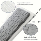 The bathroom is a soft and comfortable viscoelastic carpet with pebble relief, quick water absorption, washable, non slip, 1 piece