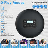 Portable CD Player for Home Travel Car with Stereo Earphones and Anti Shock Protection-Black
