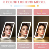 PU Leather Vanity Mirror 3 Colors Light Modes Travel Makeup Mirror  360°Rotation Lighted Cosmetic Mirror with Adjustable Stand
