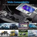 Prewired 3 In 1 Cigarette Lighter Quick Charge 3.0 QC3.0 Dual USB Socket Voltmeter Toggle Switch for Marine Boat Truck RV