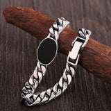 Fashion Trendy Men's S925 Silver Inlaid Black Agate Bracelet Simple