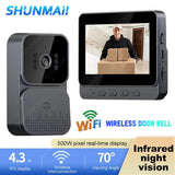 4.3inch IPS Screen Intercom Wireless Door Bell 2-ways 2.4G 1080P WiFi Doorbell Video Night IR Vision for Villa Home