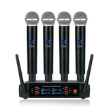 Professional VHF Wireless System 4 Channel Handheld Karaoke Microphone for Home Party Church Event TV Speaker