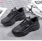 2025 plus size new casual black leather, comfortable sports shoes, waterproof, height increasing, thick soled, non slip women's shoes