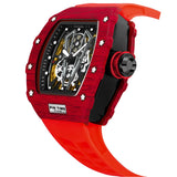 PINTIME Hot Sale Men Sport Automatic Watch Mechanical Movement Rubber Strap Luxury Style Hollow Dial Gift Wristwatches