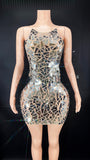 Novance Luxury Clothing Sparkling Mirror Shining Sexy Sleeveless Mini Women's Evening Dress