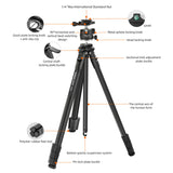 Portable Camera Stand 360° Rotatable Ballhead Aluminum Alloy 1645mm 10kg/22lbs Load Travel Tripod with Carrying Bag