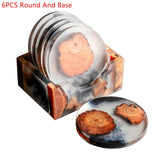 6PCS/Set Resin Pine Coasters Heat Resistant Placemats Drink Mat Tea Coffee Cup Pad Waterproof Non-Slip Creative Decor Natural