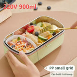 220V 900ml Portable Electric Lunch Mini 304 Stainless Steel Waterless Heating Double Cover Sealed Food Insulation Box