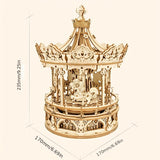 1pc 3D Wooden Puzzles Construction Model Kit To Build DIY Music Box Building Kits Rotating Merry-Go-Round, Xmas Gift