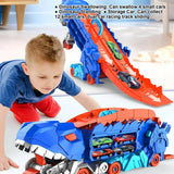 Toy Set Cool Swallowing Transforming Dinosaur Track with 4 Alloy Car Children's Gift