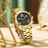 Top Brand Women Watch Stainless Steel Waterproof 30m Roman Six Hand Dial Calendar Casual Quartz Wristwatch Relogios Feminino