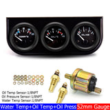 2" 52MM Triple 3 In 1 Water Temp Pressure Oil Temperature Gauge with Sensor 1/8 NPT Voltage for Racing Car