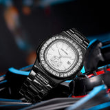 PINTIME Iced Out Watch for Men Fashion Bling Luxury Diamond Waterproof Luminous Stainless Steel Quartz Wristwatch Relogios Reloj