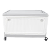 Folding Storage Bin with Lid Wheels PP Stackable Rolling Utility Storage Box Container with Handle for Clothes Books Snack Shoe Grocery Grey White L