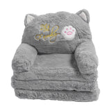 Kids Sofa for Baby Toddler Cute Cartoon Cat Convertible Armrest Chair Fold Out Couch Bed for Napping Playing Sleeping Grey 3 Layers