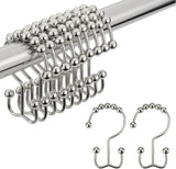 (Set 2) Curtain Hook Ring, Rust Resistant Stainless Steel Double Shower Curtain Hooks, Shower Curtain And Lined Bathroom, 12 Piece Set, Chrome Plated