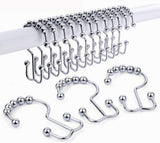 (silver) Shower Curtain Hook Rings Rustproof Metal Double Roll Sliding Shower Hooks For Bathroom Shower Rod Curtains Set Of 12 (gold, Set Of 12)