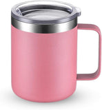 (pink) Stainless Steel Coffee Mug With Lid And Handle, Double Vacuum Insulated Coffee Mug, Reusable Durable Travel Coffee Mug, Powder Coated, 1 Pack (white,