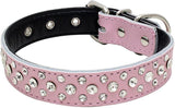(pink) Rhinestone Dog Collar, Adjustable Sparkly Crystal Studded Leather Dog Collar For Small To Medium Dogs (s, Black)