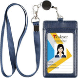 (Navy blue) Retractable Id Training Band, Easy To Move High Quality Pu Leather Id Bag With 2 Card Slots For Work Documents, School Documents, Subway Card And Acce