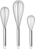 Stainless Steel Whisk Manual Stainless Steel Mixer Whisk 3 Piece Set 8 Inch, 10 Inch, 12 Inch