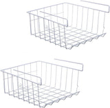 Under Shelf Storage Basket, Hanging Storage Basket, 2pcs Metal Stacking Basket (white, 320*280*130mm) For Kitchen, Office, Pantry, Bathroom