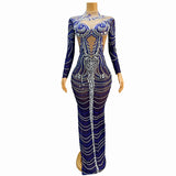 Fashionable ethnic style floral sexy side slit slimming company banquet dress