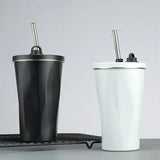600ml Stainless Steel Vacuum Insulated Tumbler Set Double Wall Travel Mug Coffee Cup With Metal Straws Splash-Proof Lids