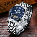 GUANQIN Mechanical Luxury 316L Steel Watch Tourbillon Automatic Week Display Watch For Men Waterproof Luminous Men's watches+Box