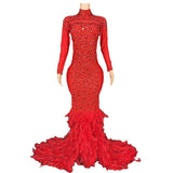 Direct sales of authentic temperament red carpet dresses, fashionable long dresses with trailing feathers for slimming effect