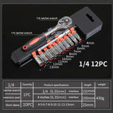 12 Piece Repair Tool Set 1/4 3/8 1/2 Quick Ratchet Hexagonal Automotive Maintenance Socket Wrench Tools