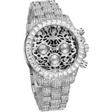 PINTIME Watch for Men Stainless Steel Strap Fashion Quartz Wristwatch Leopard Print Dial Waterproof 30M Diamond Case Reloj Hombr