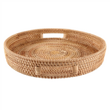 Round Rattan Serving Tray Decorative Woven Ottoman Trays with Handles for Natural()