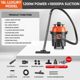 18L Household Wet and Dry Cleaner - Hand-held Strong 1.2KW Large Power Vacuum Cleaning Machine