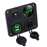 USB Charger & 2.1A Green Voltmeter Power Outlet ON-OFF Switch Four Functions Panel for Car Boat Marine RV Truck Vehicles