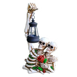 Halloween Resin Vintage Statues With Led Light Multi-purpose Skull Skeleton Garden Statue Ornament For Holiday Parties